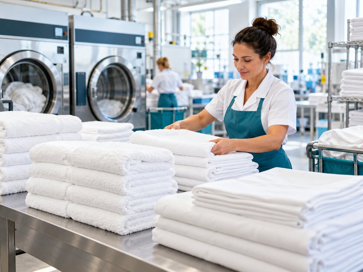Fresh commercial towels prepared in a professional laundry